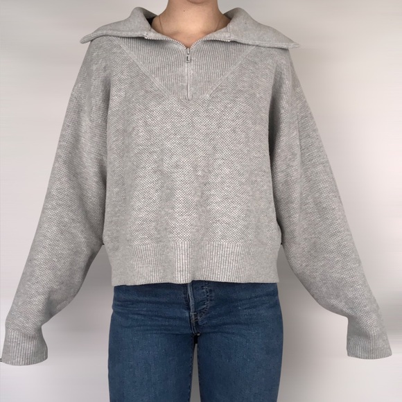 LUNYA Cozy Cotton Silk Collared Half Zip‎ Mellow Grey Heather Size M - Picture 2 of 7